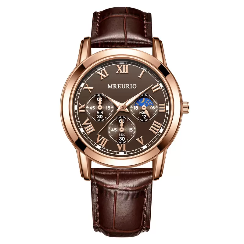 Business wristwatch men's watch leather strap quartz