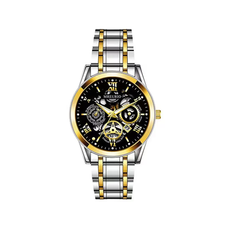 Hot-selling skeletonized fashion calendar men's steel strap quartz watch