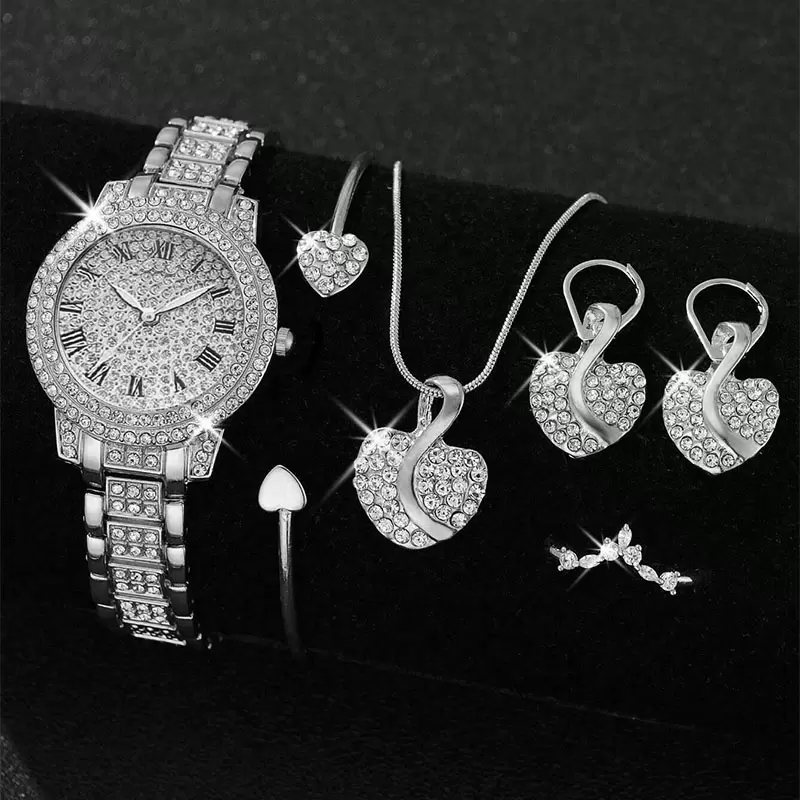 Gift Set Women's Watch gold jewelry Set Necklace Ring Earrings Band